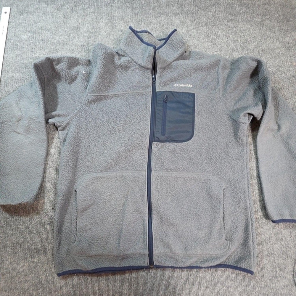 Columbia Jacket Mens Large Gray Fleece Full Zip Chest Pocket Outdoor Hiking